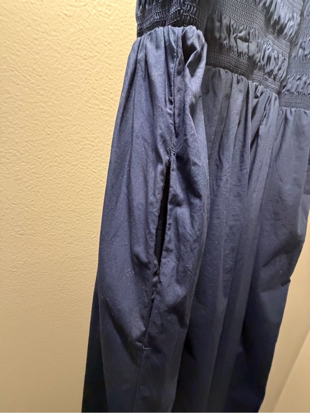 LOFT Navy Smocked Midi Sundress with Spaghetti Straps - Picture 3 of 4